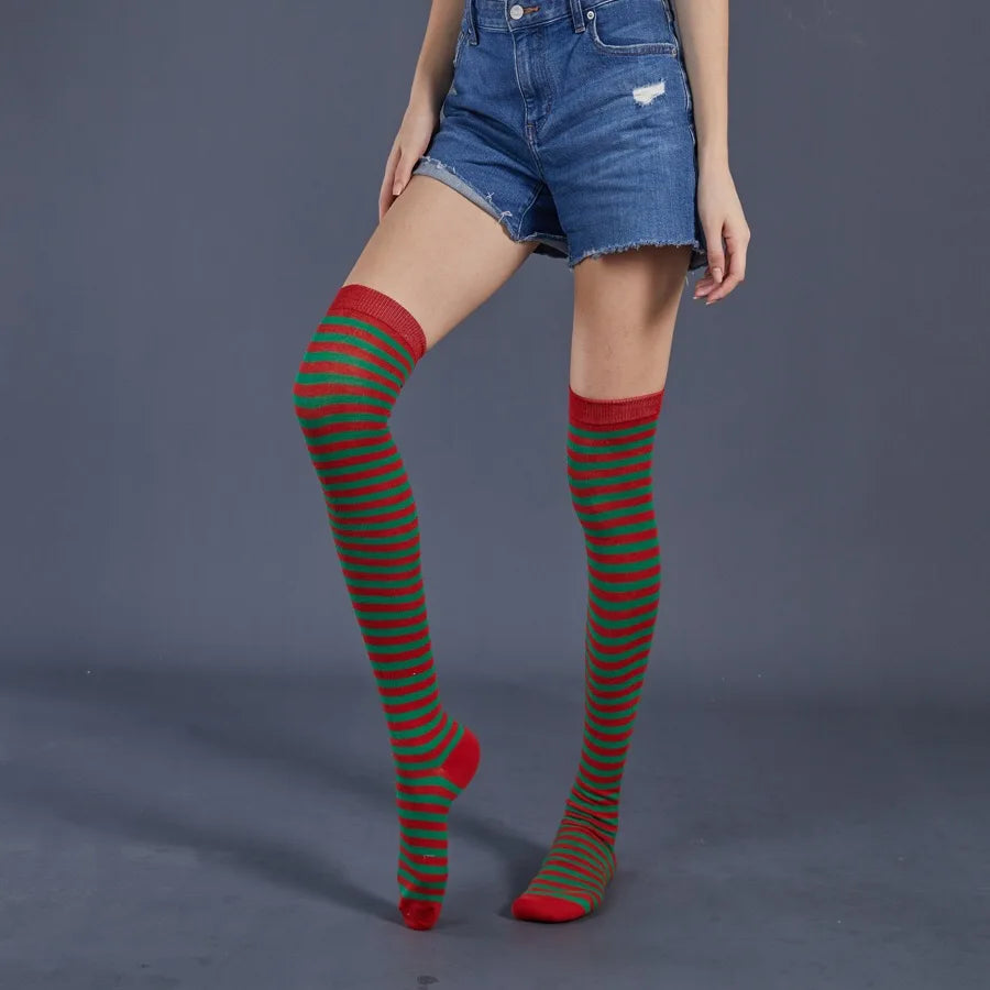 Christmas Halloween Sexy Striped Socks Thigh High Over The Knee Thin Socks Women Stockings