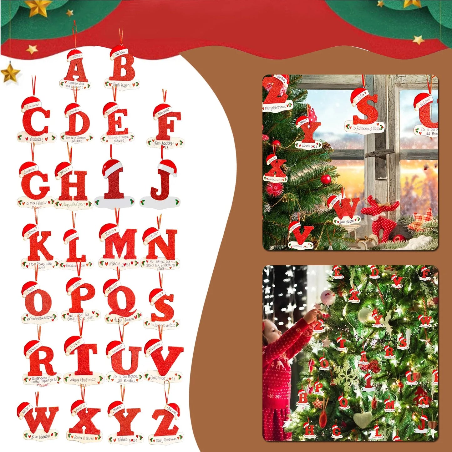Christmas Tree Decoration 26 Letters DIY Pendant Ornament Home Holiday Navidad Xmas New Year Decor