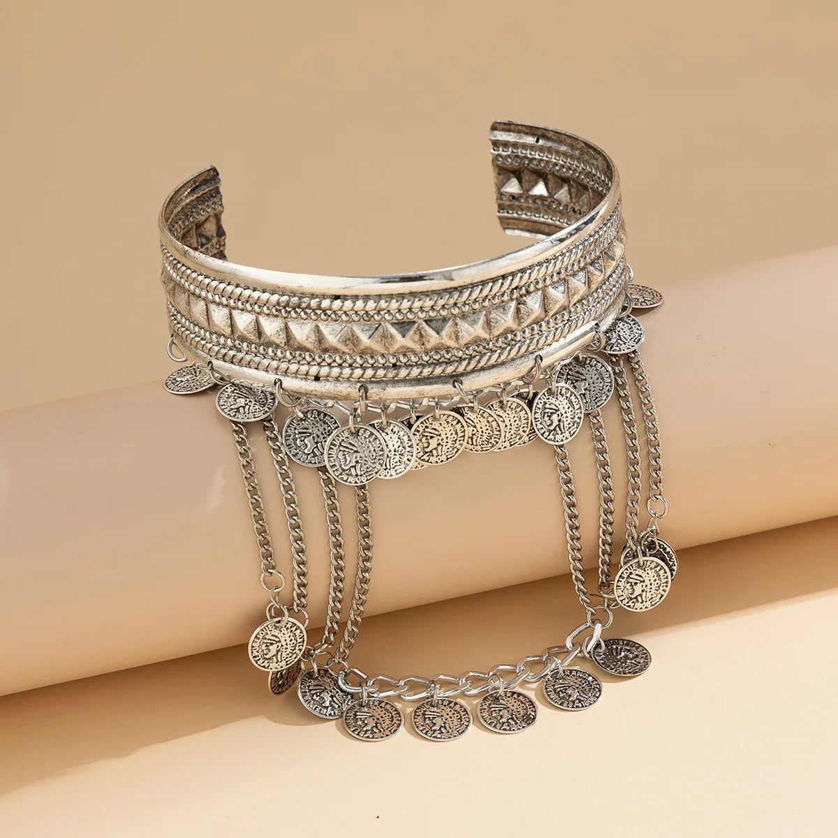 Trendy Metal Coin Leaf Chain Tassel Gold Silver Women Upper Arm Bangle Cuff Bracelet Armlet Armband