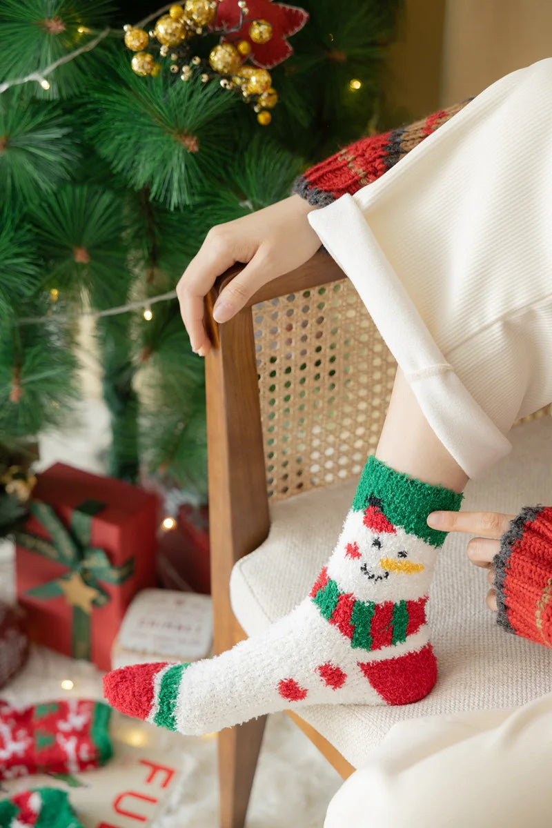 New Christmas coral fleece warm and thick winter socks snowman sleeping floor socks Fall Xmas Gift