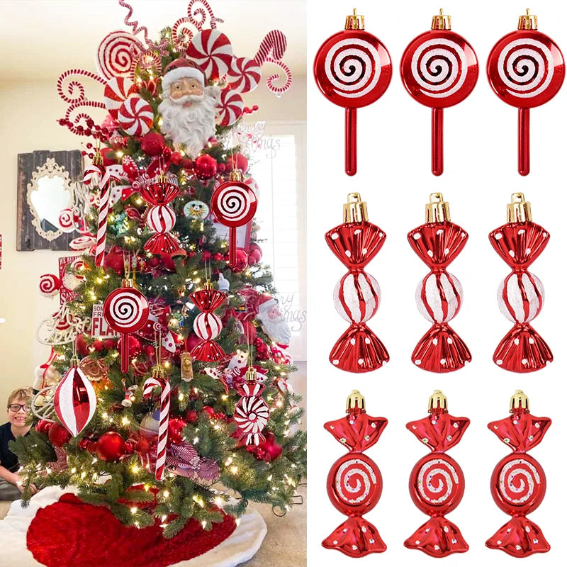 Christmas Lollipop Candy Cane Pendant Xmas Tree Hanging Ball Ornaments Home Decoration New Year Gift
