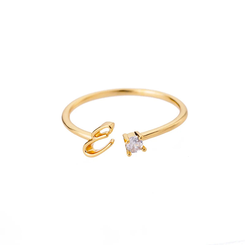 A-Z Initial Open Adjustable Wedding Trendy Crystal Zircon Gold Couple Women Rings Jewelry Gift
