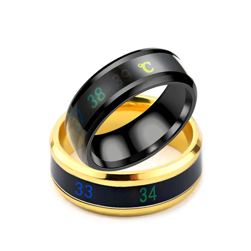 Smart Sensor Body Stainless Steel Couples Women Men Love Band Ring Temperature Measurement Function