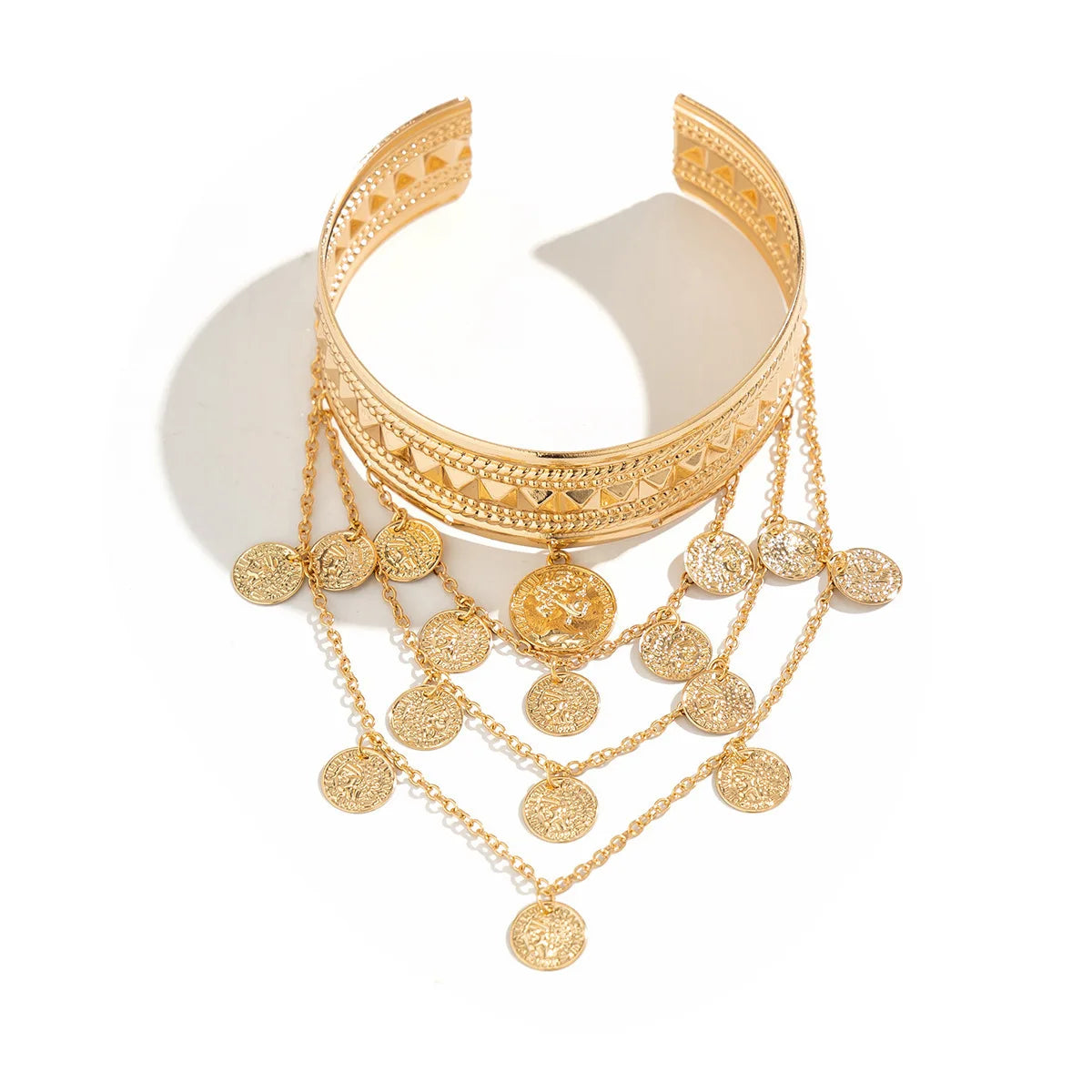 Trendy Metal Coin Leaf Chain Tassel Gold Silver Women Upper Arm Bangle Cuff Bracelet Armlet Armband