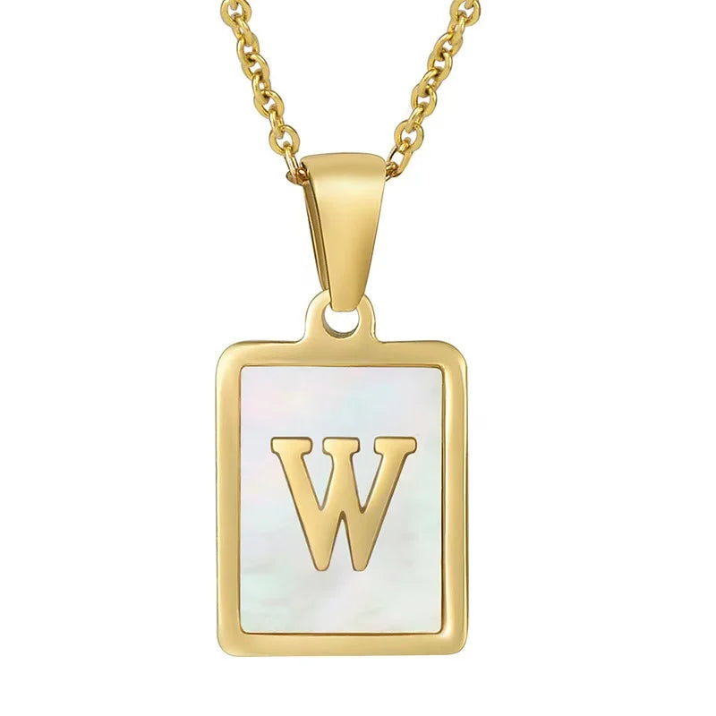 Pearl Shell Initial Letter 26 Alphabet Minimalist Pendant Trendy Gold Women Necklace Jewelry Gifts