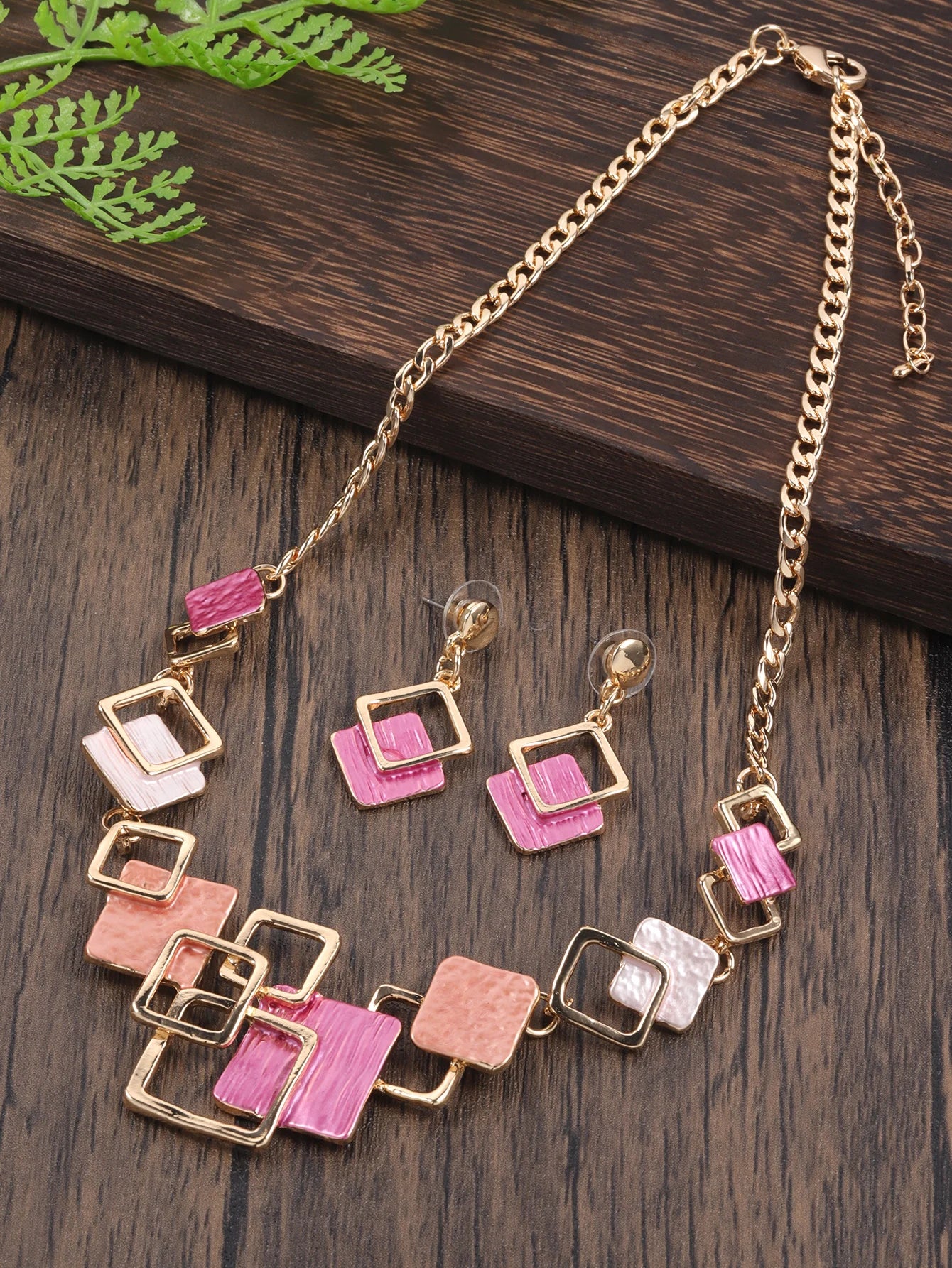 Fashion Simple Drip Oil Geometric Trendy Daily Party Necklace Earrings Gold Silver Women Jewelry Set