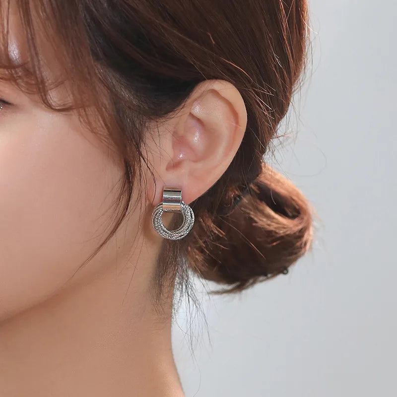 Retro Metal Gold Silver Multiple Small Circle Stud Women Korean Jewelry Earrings Fall Jewelry Gift