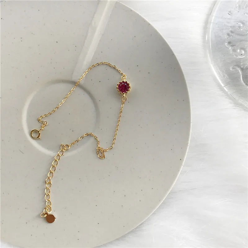 Korean Simple Geometric Rose Red Gold Zircon Thin Chain Fashion Women Bracelet Jewelry Gift