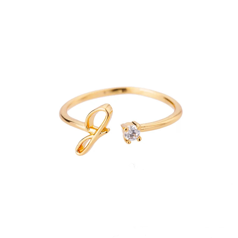 A-Z Initial Open Adjustable Wedding Trendy Crystal Zircon Gold Couple Women Rings Jewelry Gift