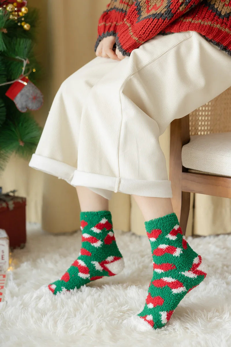 New Christmas coral fleece warm and thick winter socks snowman sleeping floor socks Fall Xmas Gift
