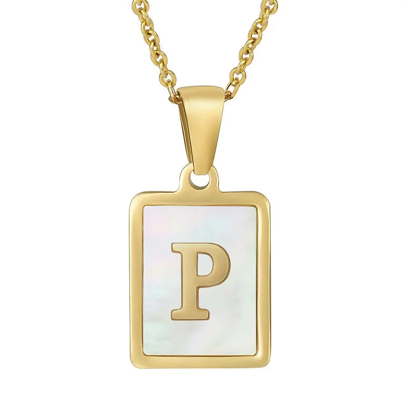Pearl Shell Initial Letter 26 Alphabet Minimalist Pendant Trendy Gold Women Necklace Jewelry Gifts