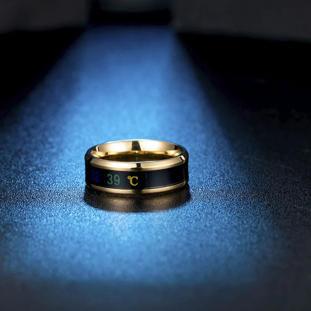 Smart Sensor Body Stainless Steel Couples Women Men Love Band Ring Temperature Measurement Function