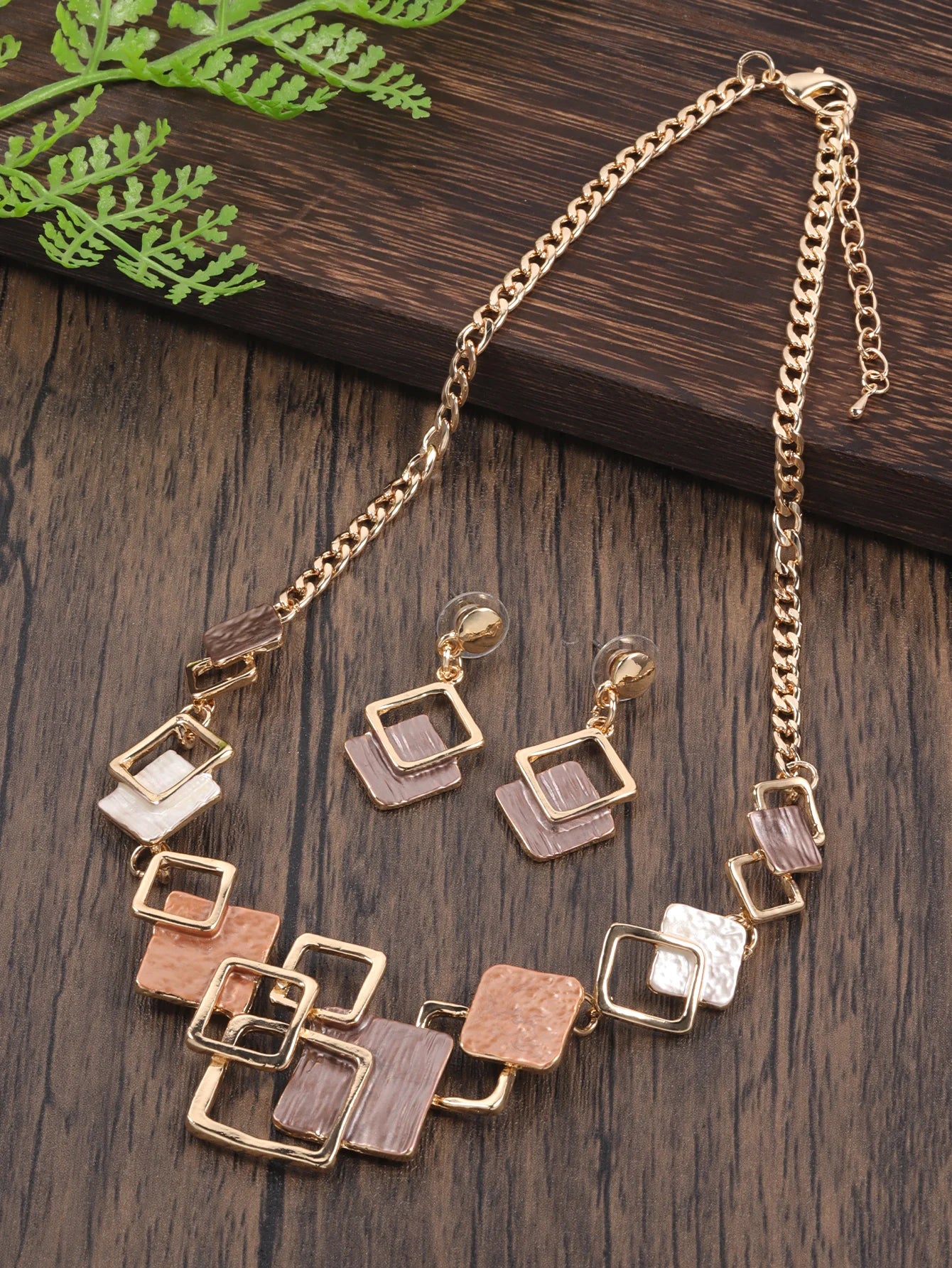 Fashion Simple Drip Oil Geometric Trendy Daily Party Necklace Earrings Gold Silver Women Jewelry Set