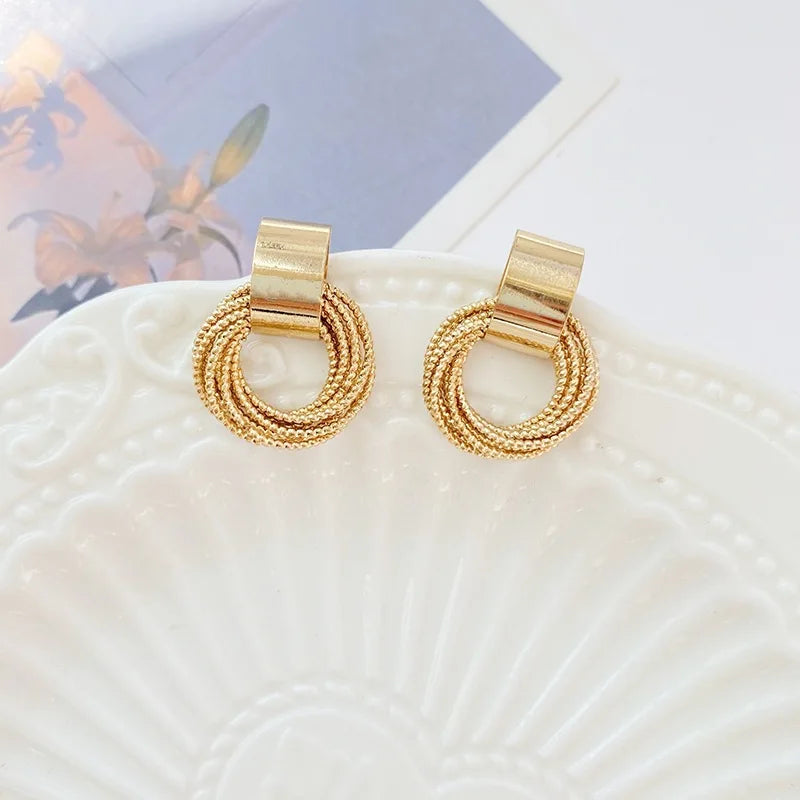 Retro Metal Gold Silver Multiple Small Circle Stud Women Korean Jewelry Earrings Fall Jewelry Gift