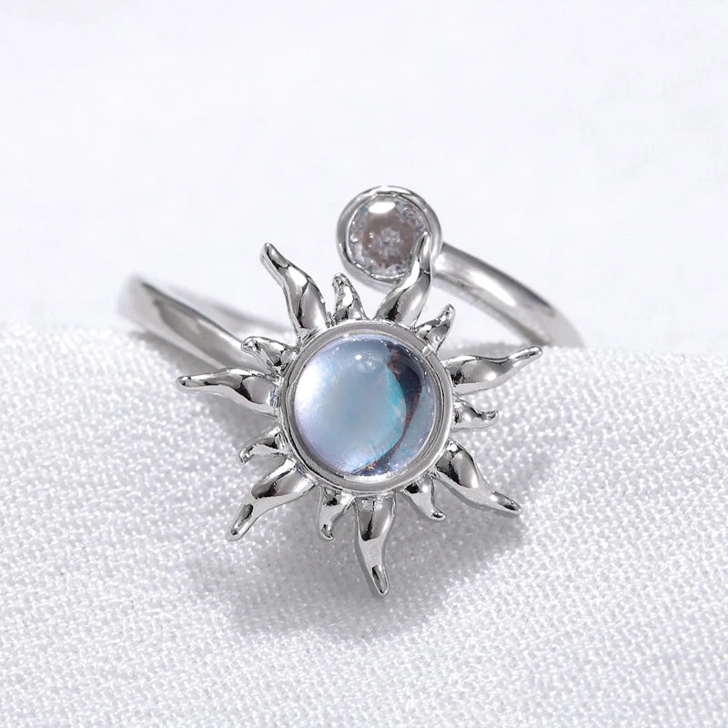 Anti Stress Anxiety Women Stainless Steel Sun Pendant Spinner Fidget Finger Rings Jewelry Gifts