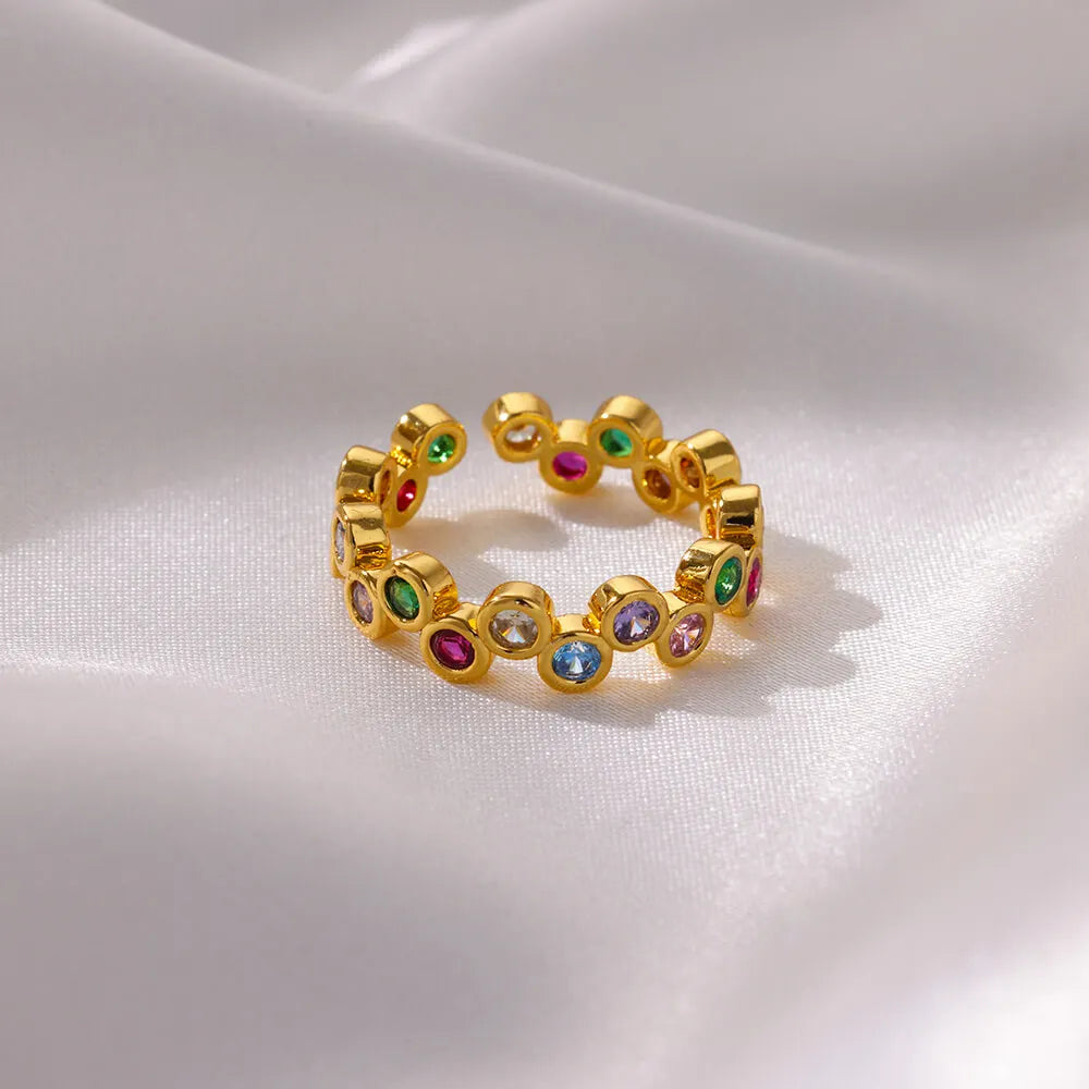 Pinky Colorful Zircon Crystal Gold Trendy Couple Aesthetic Wedding Y2K Open Women Rings Jewelry