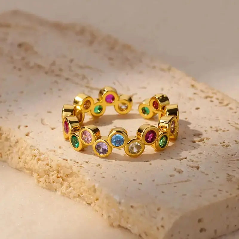 Pinky Colorful Zircon Crystal Gold Trendy Couple Aesthetic Wedding Y2K Open Women Rings Jewelry