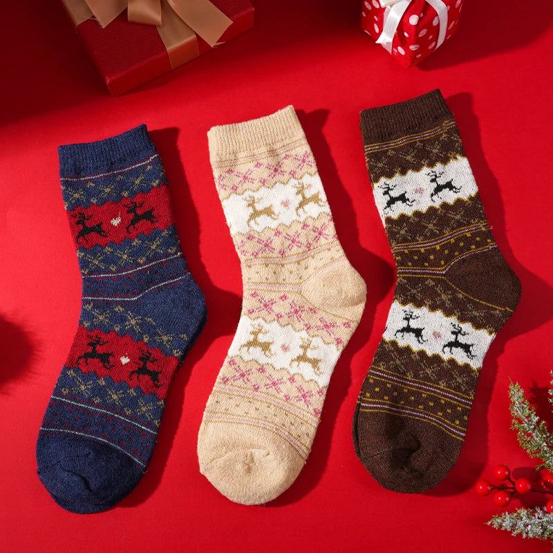 Christmas Elk Middle Tube Thickened Cotton Japanese Cute Girls Warm Socks Autumn Winter Fall Gift
