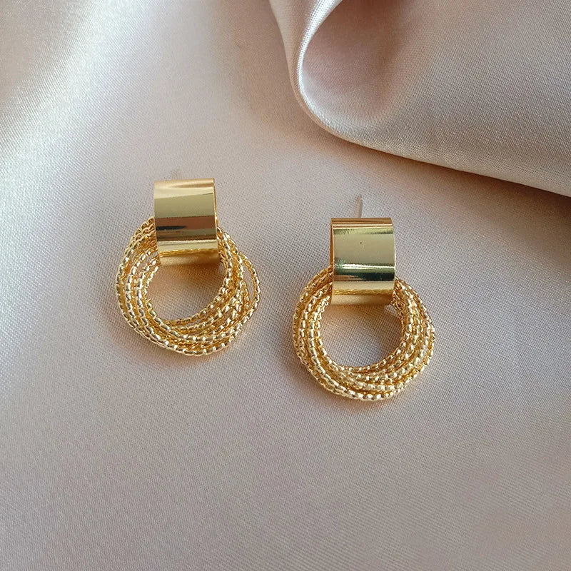 Retro Metal Gold Silver Multiple Small Circle Stud Women Korean Jewelry Earrings Fall Jewelry Gift