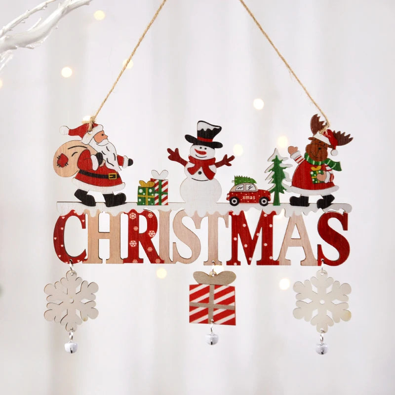 Santa Claus Wooden Hanging Ornament Christmas Home Decoration Door Xmas Tree Pendants New Year Gifts