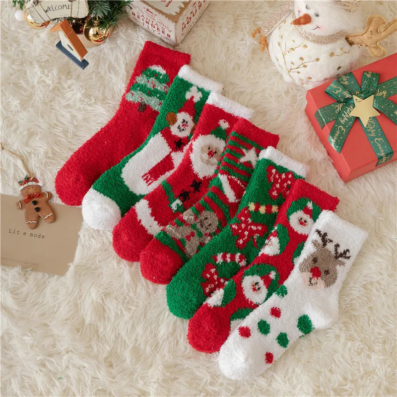 New Christmas coral fleece warm and thick winter socks snowman sleeping floor socks Fall Xmas Gift