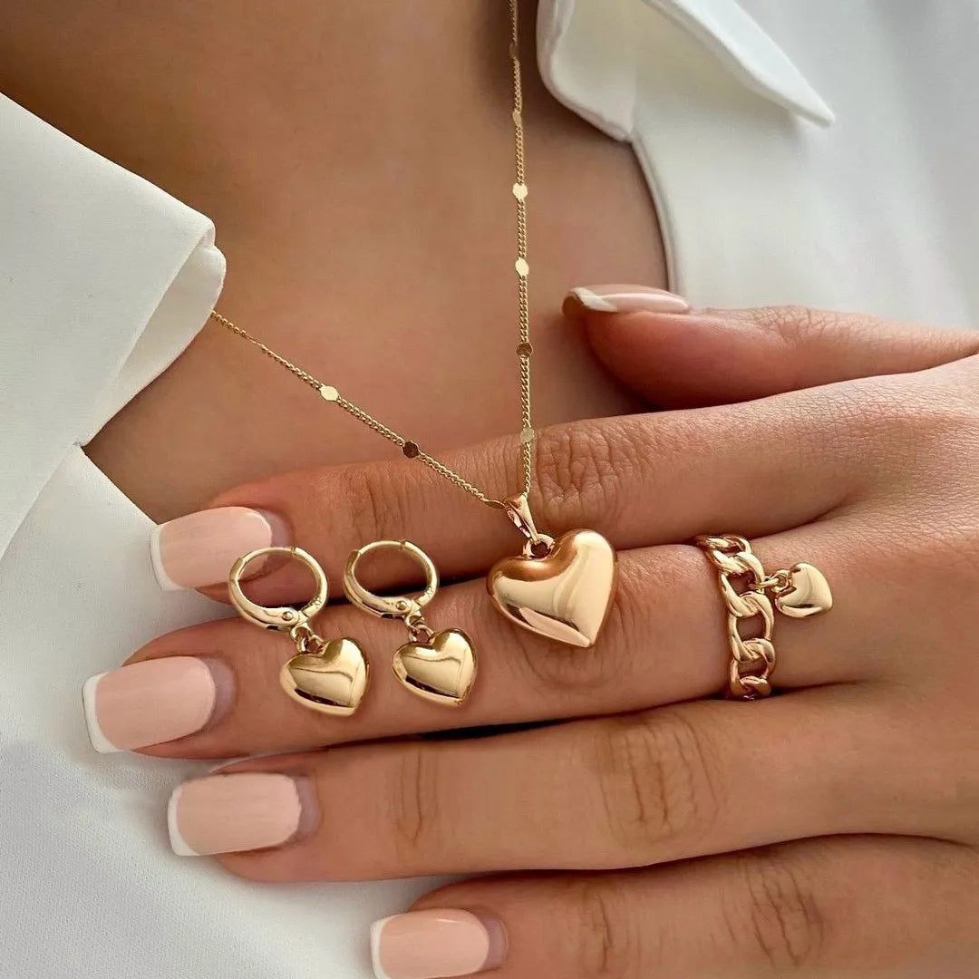 New Fashion Tulip Flower Niche Design Jewelry Sets Gold Silver Women Rings Necklace Earrings Sets