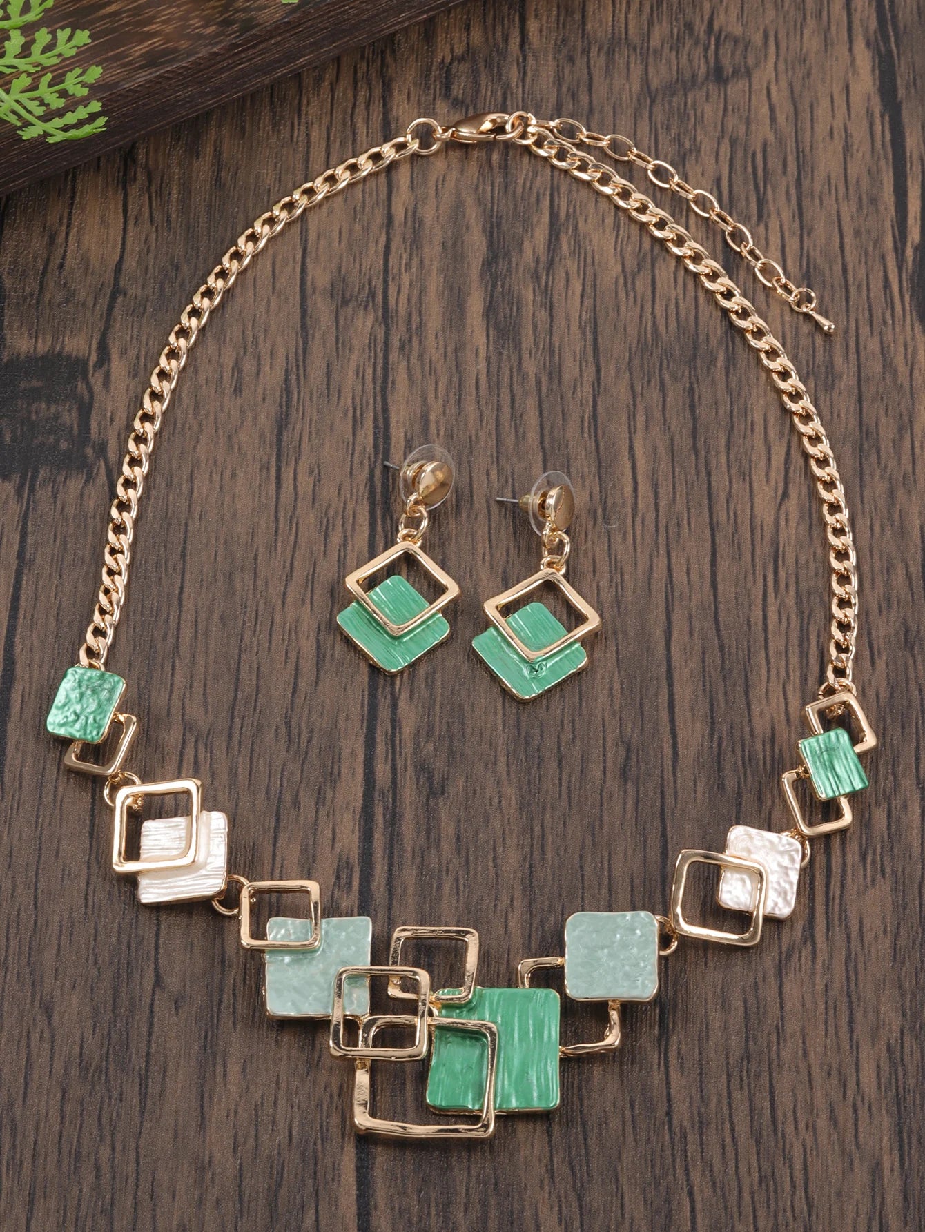 Fashion Simple Drip Oil Geometric Trendy Daily Party Necklace Earrings Gold Silver Women Jewelry Set