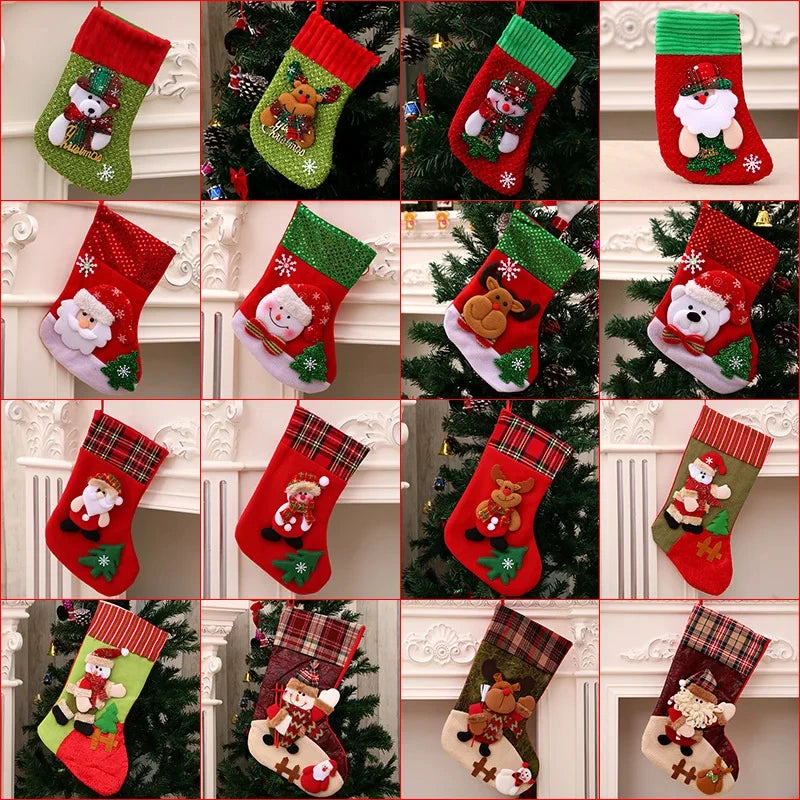 3or4pcs/set Christmas Santa Snowman Hanging Xmas Tree Ornament Socks Home Party Decor Fall Gift Bag