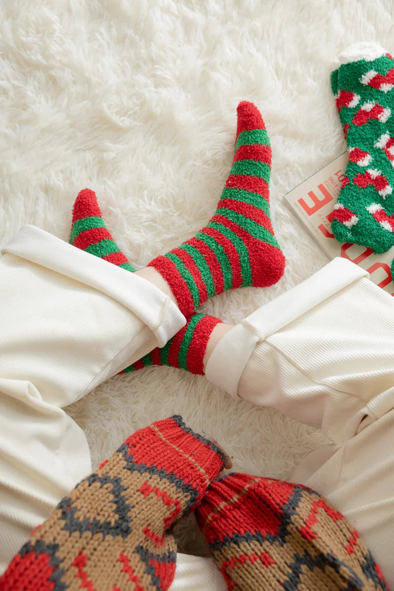 New Christmas coral fleece warm and thick winter socks snowman sleeping floor socks Fall Xmas Gift