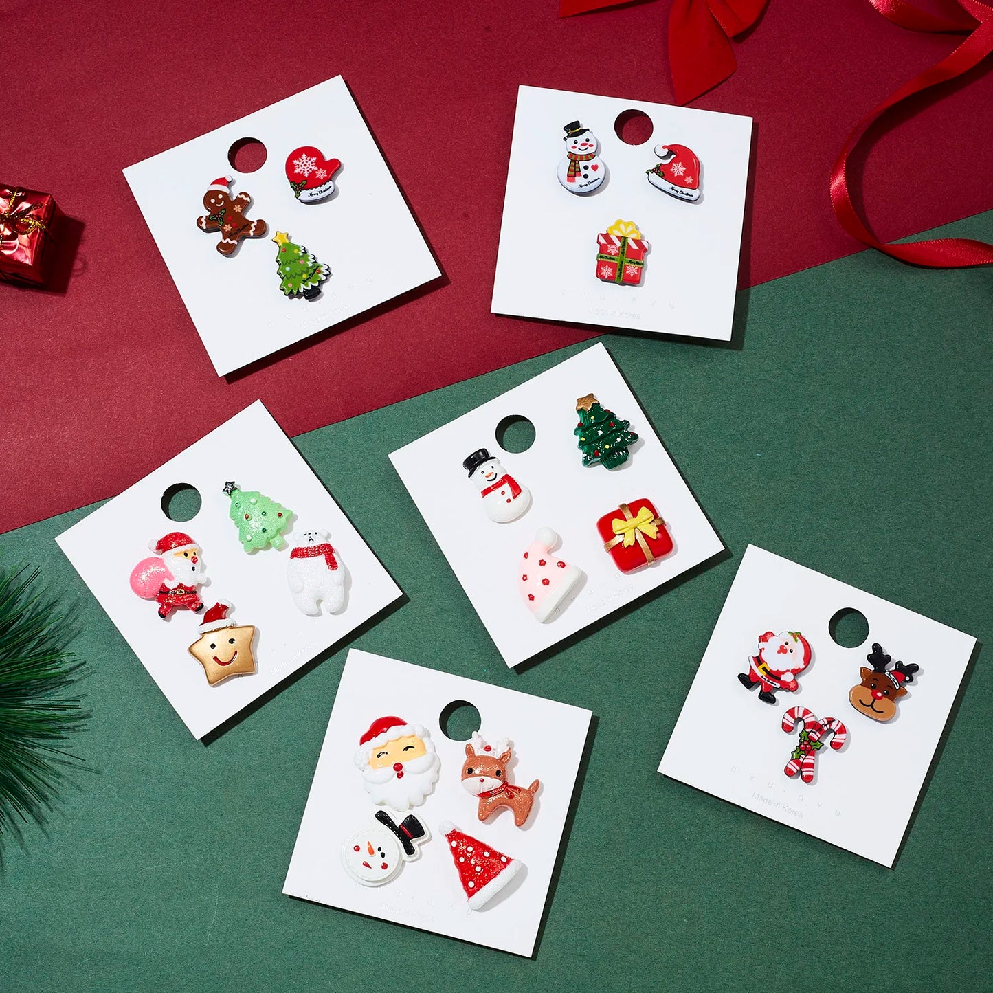 Xmas Cute Santa Claus Elk Crutch Gift Box Hat Tree Glove Star Bear Women Kids Brooch Sets Jewelry