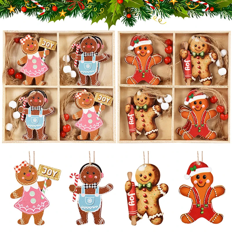 Wooden Pendants Gingerbread Man Gnomes Xmas Tree Hanging Ornament Christmas Home New Year Decoration