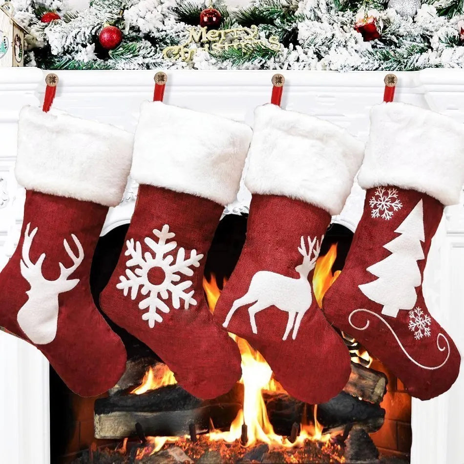 Christmas Candy Bag Elk Xmas Tree Deer Printing Pocket Hanging Ornament Socks Fall Decoration Gift