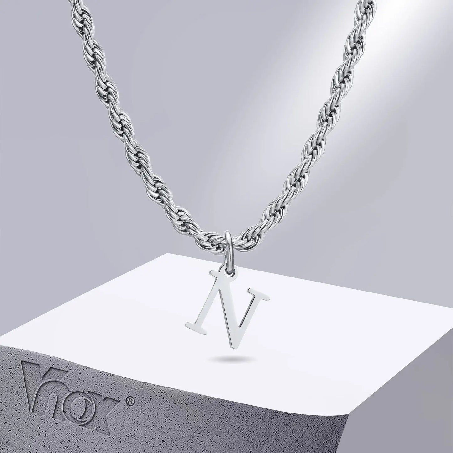 Initial A-Z Letters Alphabet Charm Pendant Twisted Rope Chain Unisex Gold Silver Women Men Necklaces