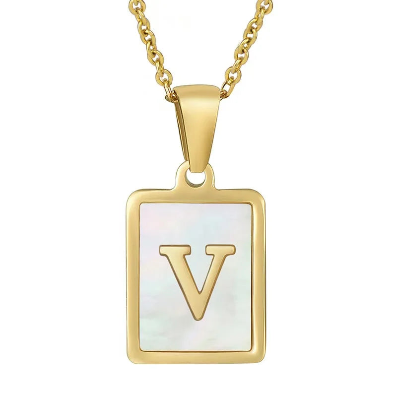 Pearl Shell Initial Letter 26 Alphabet Minimalist Pendant Trendy Gold Women Necklace Jewelry Gifts