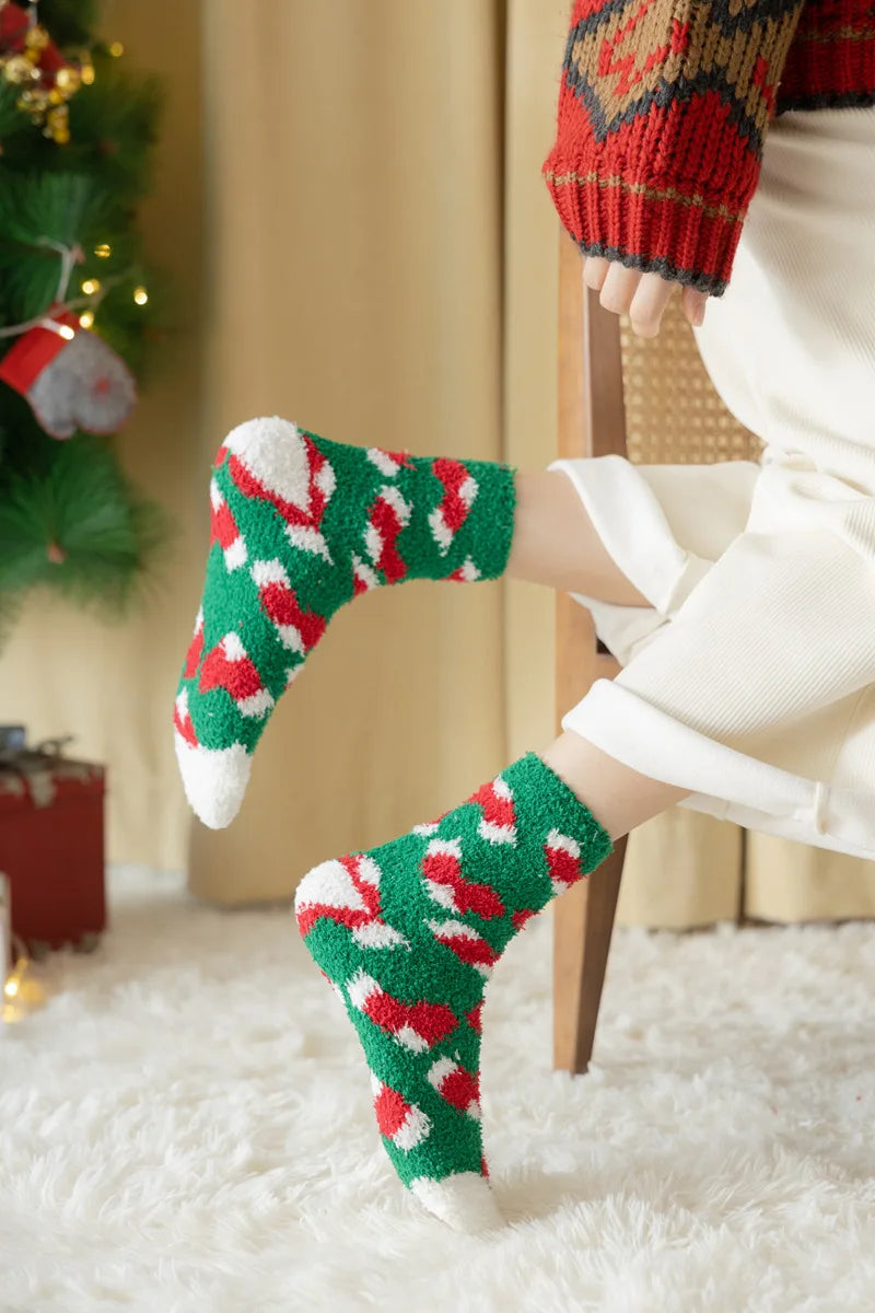 New Christmas coral fleece warm and thick winter socks snowman sleeping floor socks Fall Xmas Gift