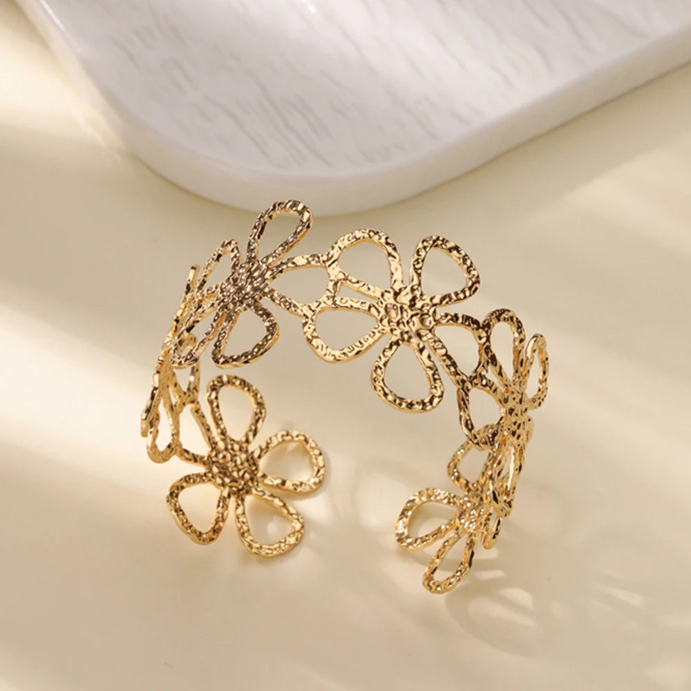 Vintage Trendy Flowers Fashion Gold Silver Open Cuff Arm Women Bracelets Bangle Jewelry Gift