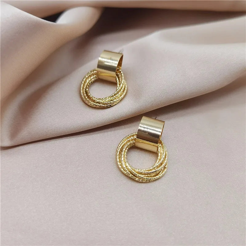 Retro Metal Gold Silver Multiple Small Circle Stud Women Korean Jewelry Earrings Fall Jewelry Gift