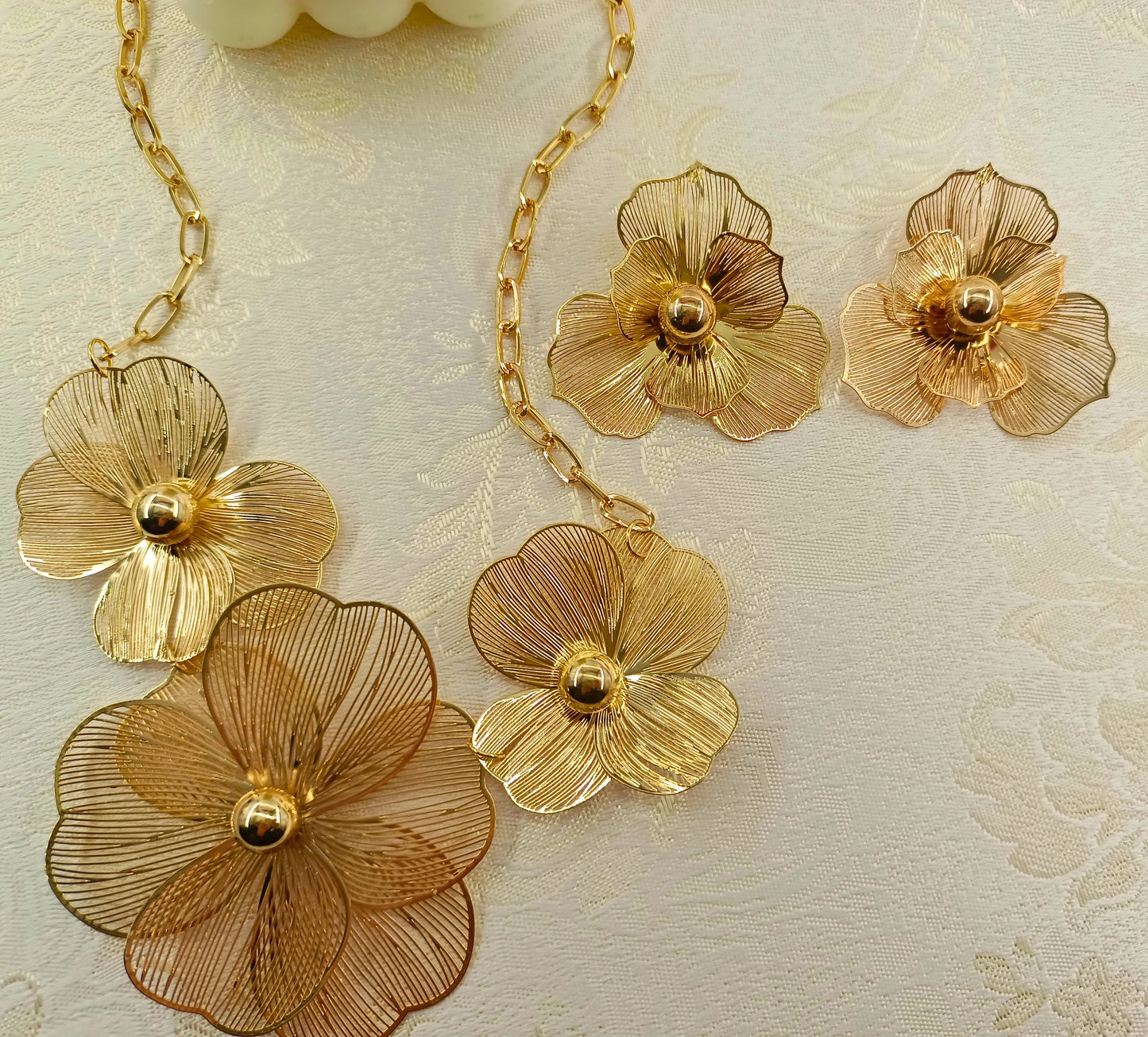 Skeleton Metal Flower Simple Fashion New Statement Necklace Earrings Gold Women Jewelry Set
