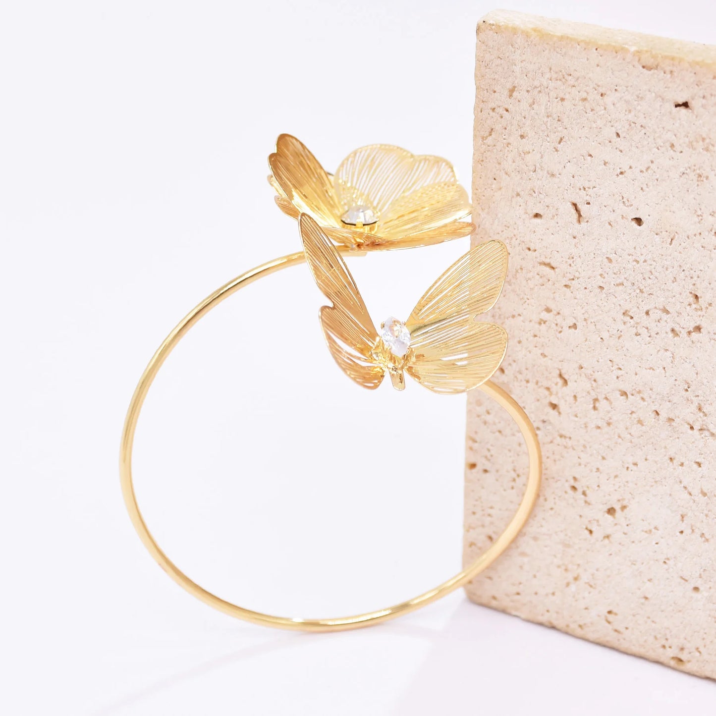 Hollow Crystal Flower Opening Arm Luxury Bridal Wedding Gold Silver Women Bracelet Bangle Jewelry