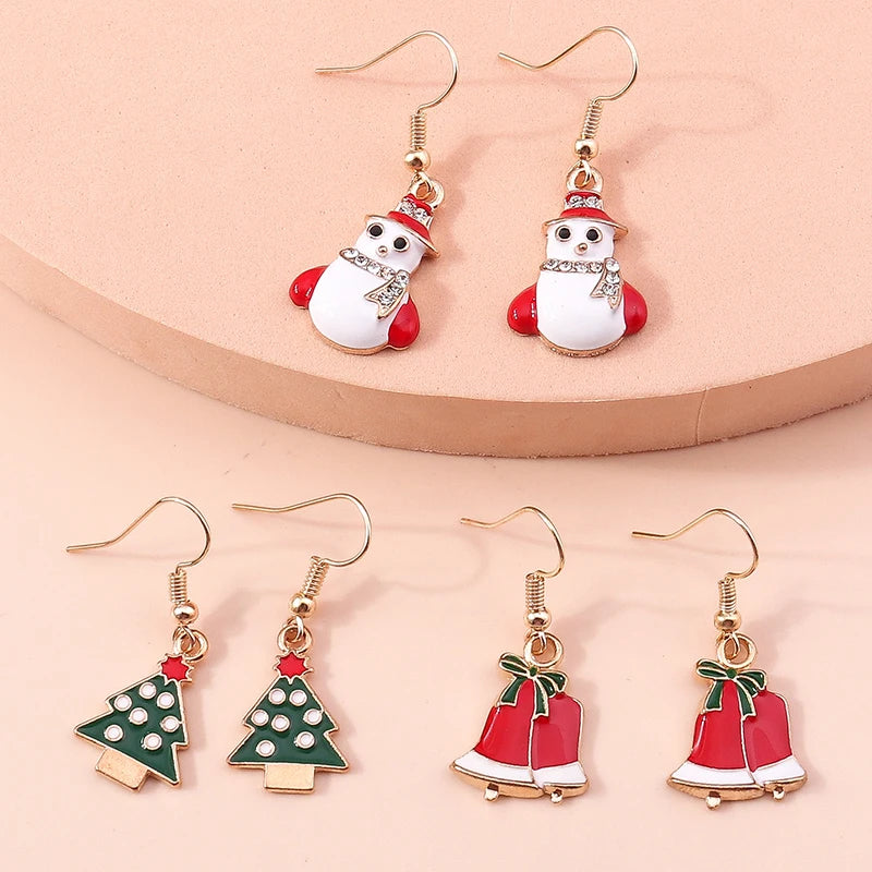 New Fashion Merry Christmas Tree Deer Santa Drop Dangle Beads Gold Women Earrings Jewelry Gifts