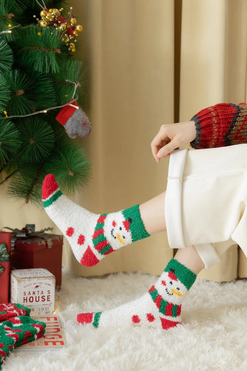 New Christmas coral fleece warm and thick winter socks snowman sleeping floor socks Fall Xmas Gift