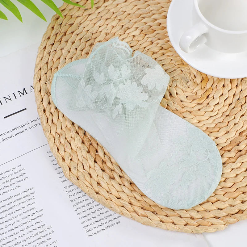 5 Pairs Socks Lace Transparent Lolita Invisible Thin Non-slip Short Ankle Low Cut Boat Women Socks