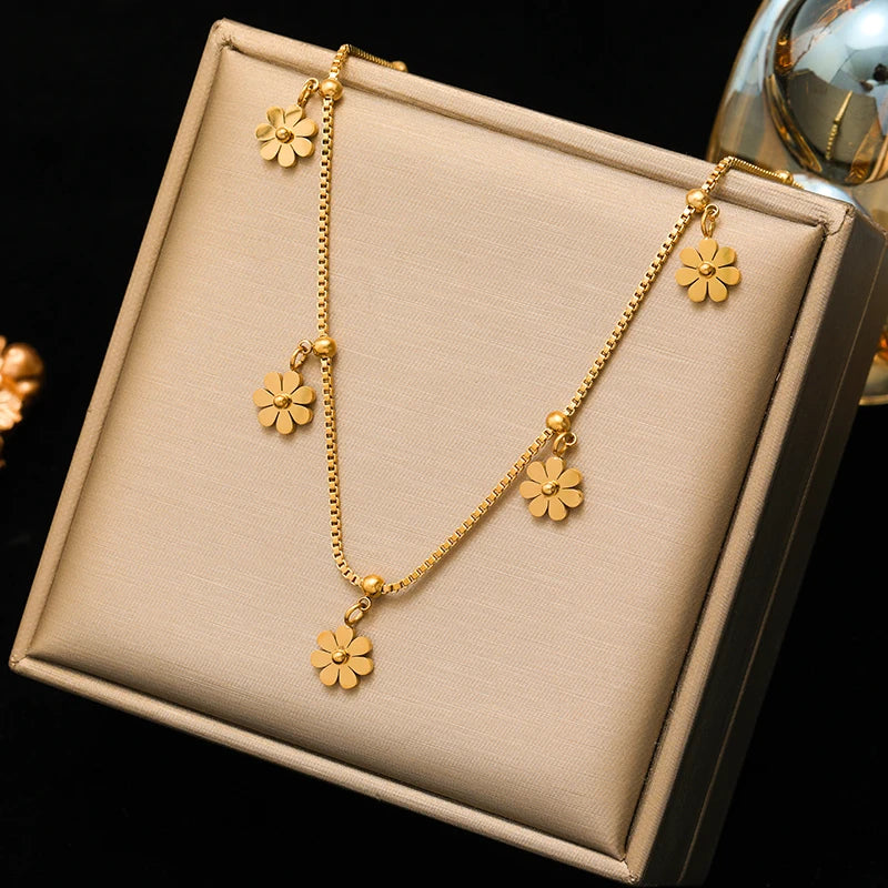 Gold Color Heart Love Necklace Earrings Trendy Women New Party Fall Jewelry Set Gift