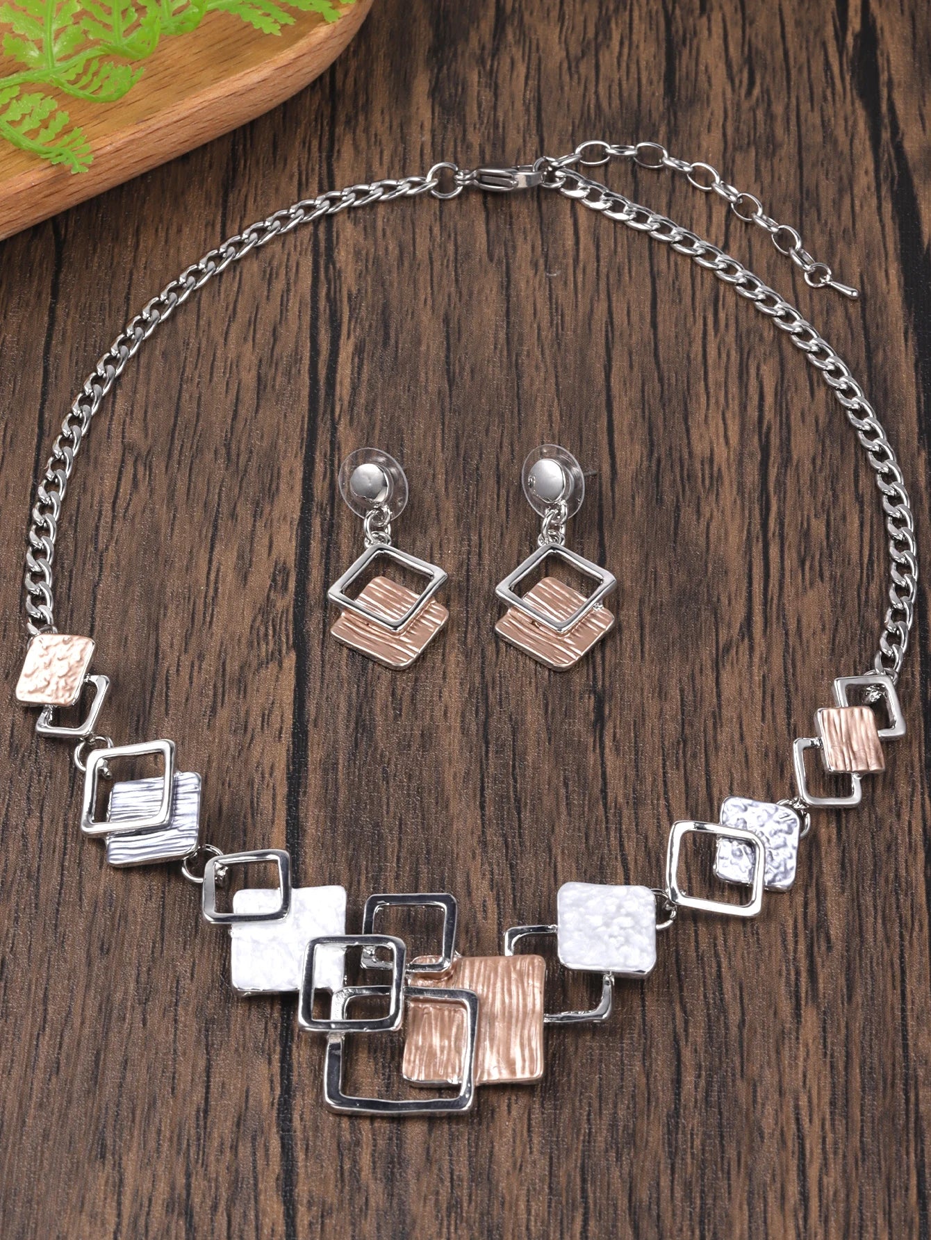 Fashion Simple Drip Oil Geometric Trendy Daily Party Necklace Earrings Gold Silver Women Jewelry Set