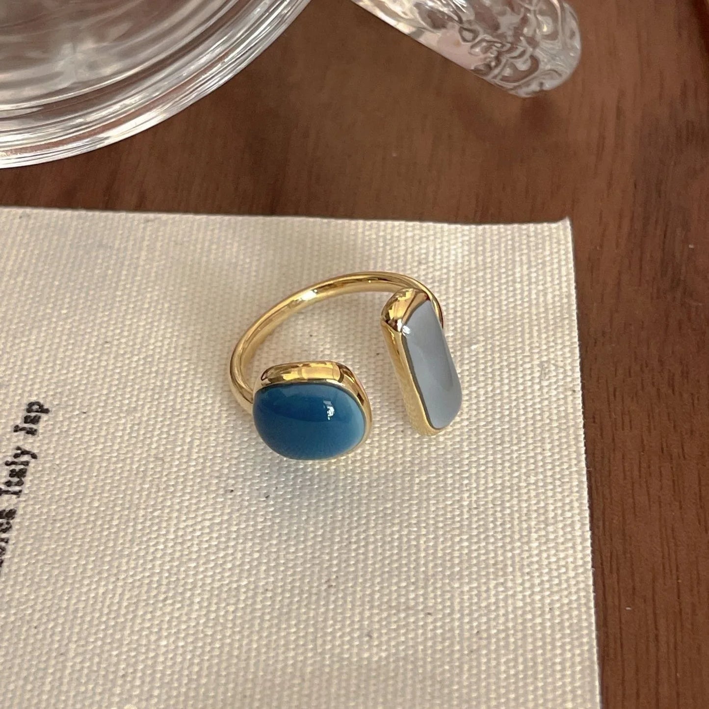 Trendy Retro Geometric Colorful Drip Glaze Exquisite Adjustable Open Gold Women Rings Jewelry Gift