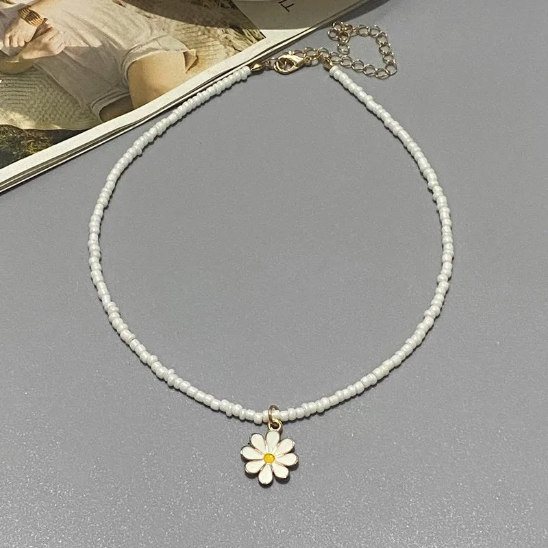 New Fashion Colorful Seed Beads Flower Pendant Collar Women Choker Necklace Jewelry Gift
