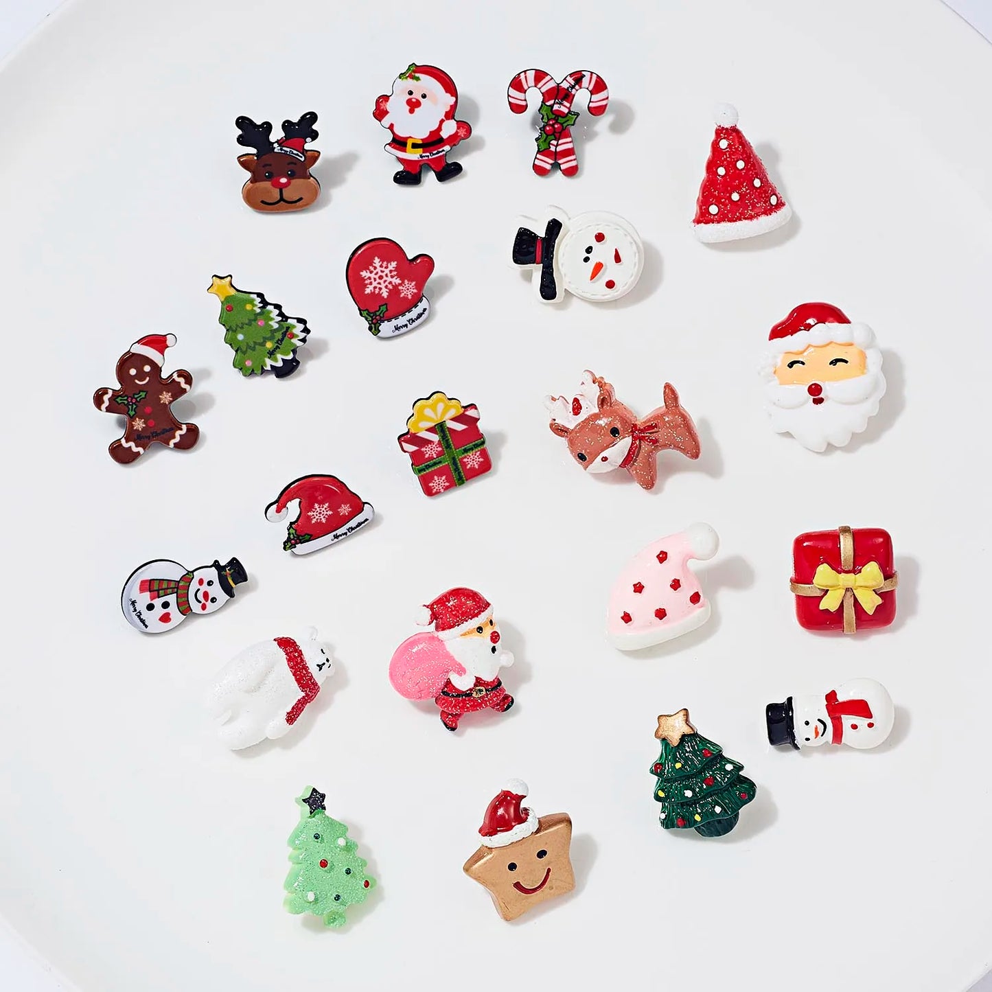 Xmas Cute Santa Claus Elk Crutch Gift Box Hat Tree Glove Star Bear Women Kids Brooch Sets Jewelry
