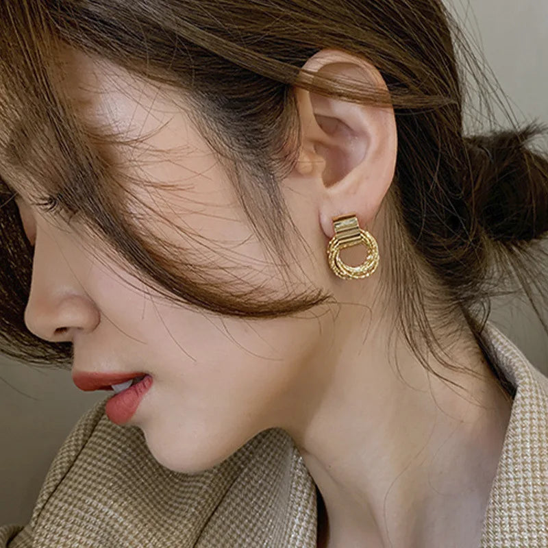 Retro Metal Gold Silver Multiple Small Circle Stud Women Korean Jewelry Earrings Fall Jewelry Gift