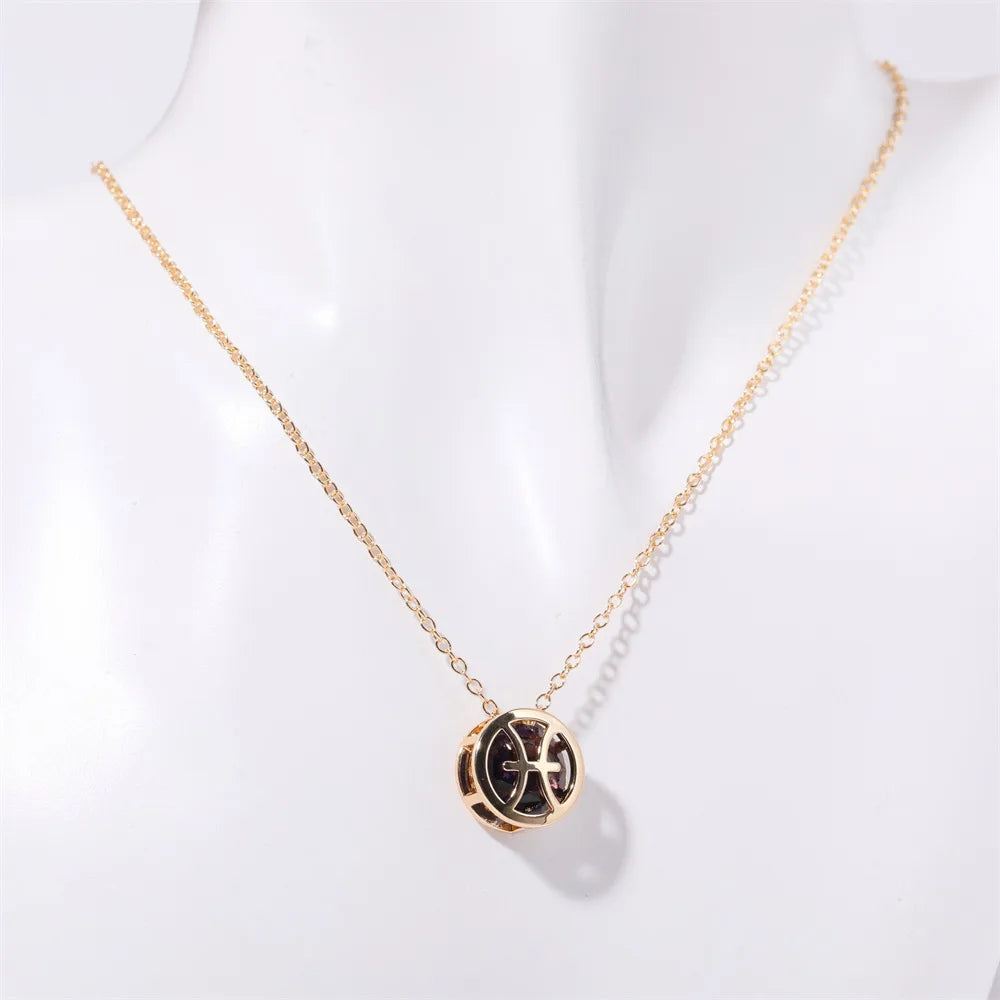 Hollow Carved 12 Constellations Symbol Pendant Trend Crystal Month Birthstone Women Necklaces Choker
