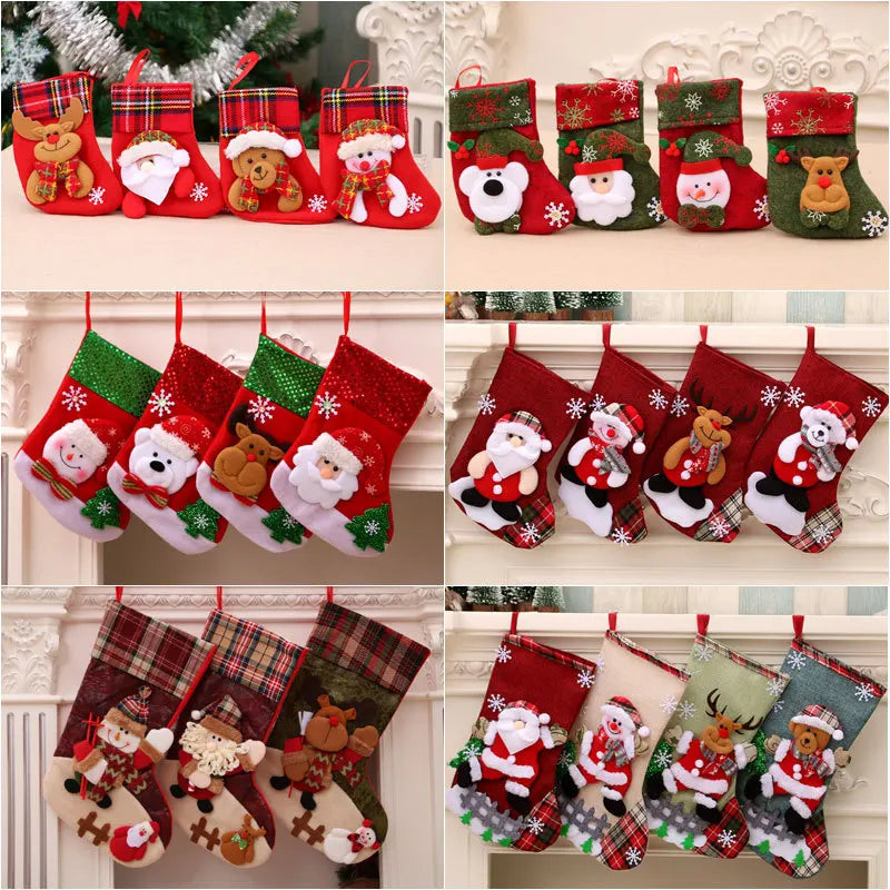 Christmas Tree Ornaments Hanging Elk Bear Snowman Socks Gift Bags Home Party Fireplace Decor